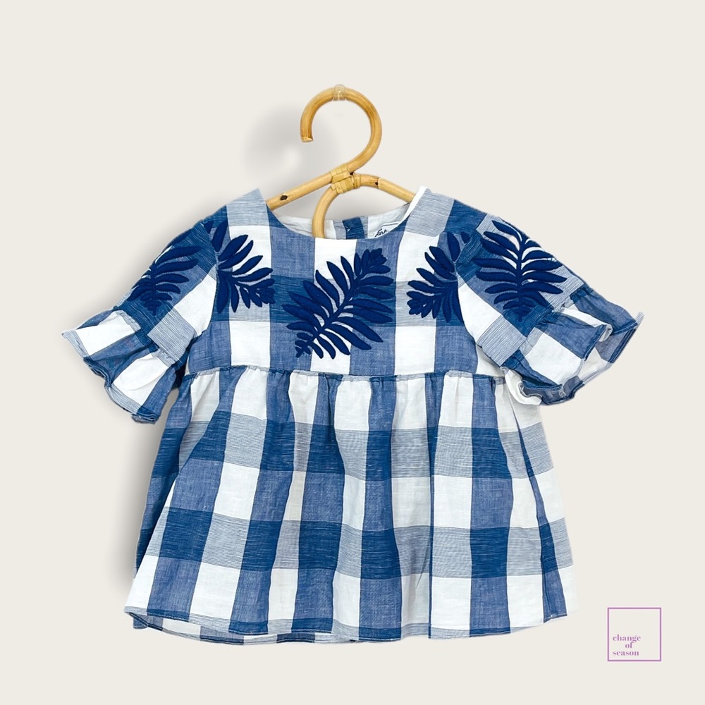 Tartine et Chocolat Blue and White Gingham Blouse Top Girls Size 3T